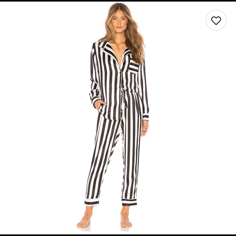 Plush Silky Black & White Striped PJ set